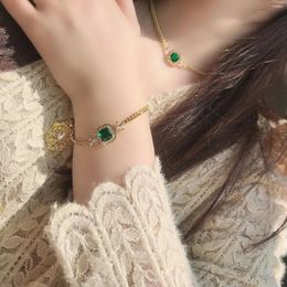 Necklace Earrings Set Lihua Fashion Ins Gem Choker Female Thick Plated 18K Gold Emerald Green Sweet Cool Bracelet