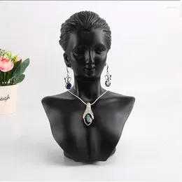 Jewelry Pouches Black Resin Mannequin Bust For Women Necklace Display Rack Pendant Earring Stand Holder Show Decorate Exhibition Shelf