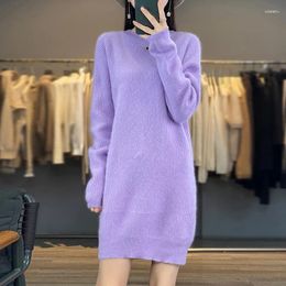 Women's Sweaters RONGYI 2023 Mink Cashmere Clothing O Neck Thickened Twisted Solid Sweater Skirt Knitted Pullover Jumper Top