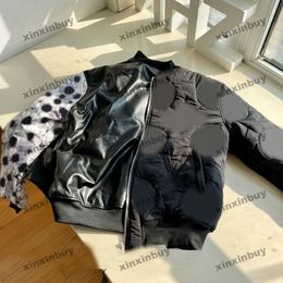 xinxinbuy Men designer Coat Jacket Double sided leather cotton embroidery long sleeves women khaki Black S-XL