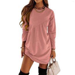 Casual Dresses In For Women Winter Elegant Plus Size Long Sleeve Mini Tunic Dress Crewneck Loose Flowy Ruched Robe Femme