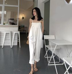 Women's Jumpsuits & Rompers Elegant Women Spaghetti Strap Button Casual Sleeveless Wide Legs Overalls High Waist Backless