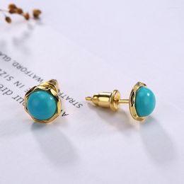 Stud Earrings Vintage 24K Gold Plated Imitation Turquoise For Women