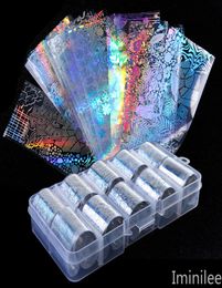 10pcsbox Holographic Nail Art Foils Snowflake Unicorn Transparent AB Colour Transfer Tips Stickers Decoration Wrap Manicure6881816