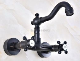 Bathroom Sink Faucets Black Oil Rubbed Bronze Wall Mounted Basin Faucet Dual Handle Swivel Spout Kitchen Mixer Tap Tnf451