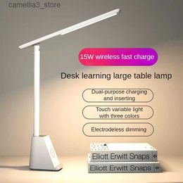 Lâmpadas de mesa 15W sem fio de carregamento rápido luz de mesa com proteção para os olhos LED dobrável plug-in lâmpada de mesa inteligente para trabalho e estudo lâmpadas de mesa Q231104