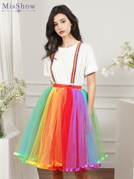 Skirts MisShow Women Rainbow Tutu Short Skirt 5 Layers Soft Tulle Pettiskirt Girls Christmas Halloween Cosplay Costumes Mesh Skirts 230403