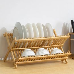 Kitchen Storage Nordic Style Porch Rack Coat Bamboo Foldable Dishes Drainer Wooden Plates Mugs Stand Holder Household Sink