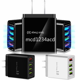 Fast Quick Chargers 4 Usb Ports QC3.0 18W Eu US AC Travel Wall charger Power Adapter Plug For iphone 13 14 15 Samsung S8 S10 Note 10 Htc M1