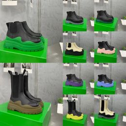 Designer Boots Tyre Leather Women Half Ankle Boots Fashion Wave Clear Coloured Rubber Outsole Elastic Webbing Outdoor Boot