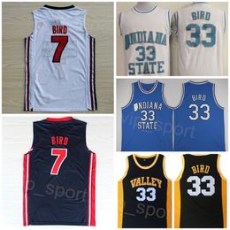 Highschool -Basketball Larry Bird College Jersey 33 7 Springs Valley Indiana State Sycamores University American 1992 Dream Team One Black Navy Blue White NCAA Männer