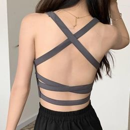 Yoga Outfit Sexy Cross Suspender Fitness Vest Seamless Open Back Bra Gathered Bottomed Underwear Women Solid Push-Up Bralette