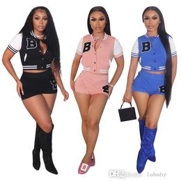 Designer Womens Tracksuits 2023 Summer Two Piece Set Short Sleeve Letter Embroidery Varsity Jacket Shorts Baseball Suit Sportswear