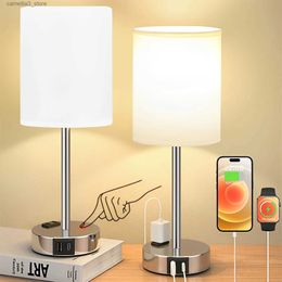 Desk Lamps Dimmable Touch Table Lamp with USB C Port and AC Outlet for Bedside Living Room Guest Room Q231104