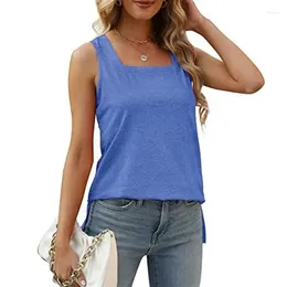 Women's Tanks Shirt For Women 2023 Summer Fashion Square Neck Loose Casual Tops Sleeveless Split Vests