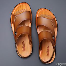 Beach Holiday Leather Summer Outdoor Men Sandals Flat Non-slip Soft Casual Male Footwear Travel Slippers 23040 93