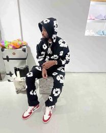 Men's Autumn Hoodies Pants Readymade Foam Flower Co Branded Enim Tears Women Puff Print Istressed Pullover Hooded Embroidery White Kapok Tidal Sweatshirts