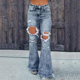 Women's Jeans Flare Low Waist Loose Comfortable For Women Pants 2023 Elastic Fashion Boyfriend Style Hole Denim Pant Trousers