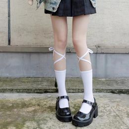 Women Socks 1 Pair Girls Mid Tube Strap Cross Long Sweet And Cool Japanese Lolita Summer Thin JK Calf