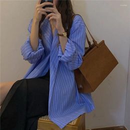 Women's Blouses Blue Striped Female Design Sense Long Sleeved Shirt Autumn Loose Mid Style Light Vintage Clothes Top Women Shirts &