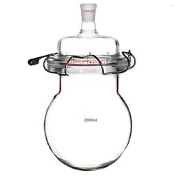 2000ml 24/29 1-Neck Glass Reaction Vessel Single Neck 2L Lab Reactor W/Lid And Clamp