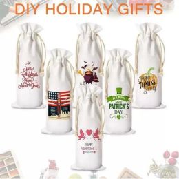 Sublimation wedding wine bottle blank gift bags Christmas decoration wine bag with dracstring for halloween Christmas G1103