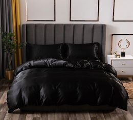 Luxury Bedding Set King Size Black Satin Silk Comforter Bed Home Textile Queen Size Duvet Cover CY2005191719980
