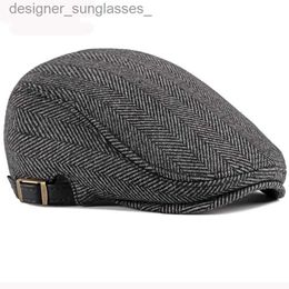 Berets HT2888 Berets Men High Quality Autumn Winter Wool Hat Striped Ivy Newsboy Flat C Artist Painter Hat Male Adjustable Beret CL231103