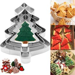 Baking Moulds 3pcs/Set Cookie Cutters 3D Stainless Steel Christmas Tree Mould Bakeware Biscuit Fondant Cake Cut Kitchen Embossing Mould