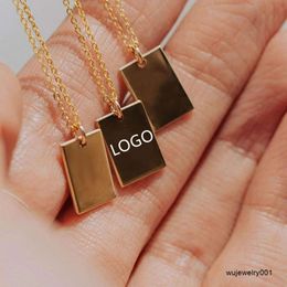 PVD 18K Gold Plated 316L Stainless Steel Jewellery Rectangle Pendant Personalised Engraved Letter Design Customise Necklace