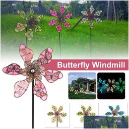 Garden Decorations Luminous Butterfly Metal Windmill Wind Spinner Spinners For Yard And Lawn Patio Decor Supplies Dhvuh