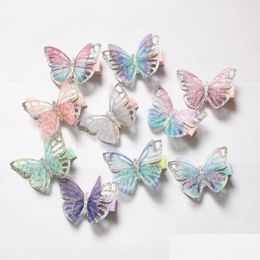 Hair Accessories New Baby Butterfly Design Hair Clips 20Pcs/Lot Cute Kids Novelty Accessories Wholesale Gauze Glitter Princess Drop De Dhypi