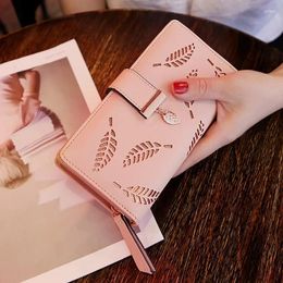 Wallets Fashion High Quality Korean Style Women Wallet Long Clutch Hollow Leaf Zipper Buckle Women's Bag Multi-card Layer