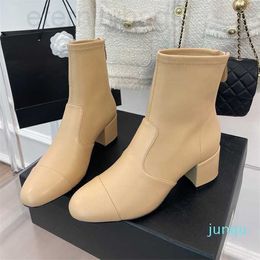 Short Ankle Boots Boots Women 'S Boots Sheep Leather Versatile Square Heel 5Cm Round Toes Thick Heel Back Zipper Fashion 2022 New 022 CCity