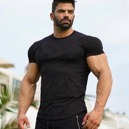 Men's T Shirts Solid Casual Cotton Shirt Men Gym Fitness Workout Skinny Short Sleeve T-shirt Male Black Sport Tee Tops MX8008
