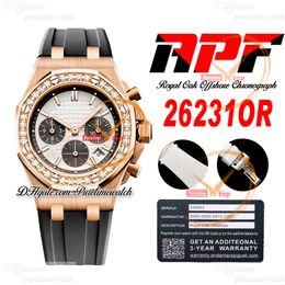 APF 37mm 26231OR ETA A7750 Automatic Chronograph Ladies Watch Lady Womens Watches Diamonds Bezel Rose Gold Silver Textured Dial Grey Rubber Super Version Puretime