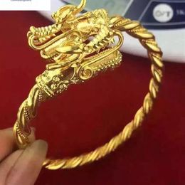 Mens Dragon Head Bangle Yellow Gold Filled Hip Hop Bracelet Bangle Adjustable Y200810343p