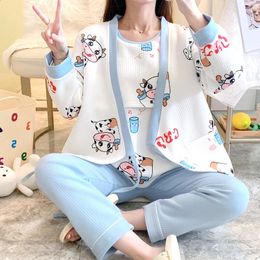 Sleep Lounge 3pcs Autumn Winter Maternity Pyjamas Set Thickness Cotton Women Breastfeeding Confinement Clothes Suit Pregnant Nursing Homewear 231102