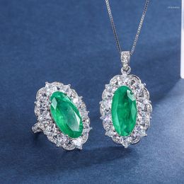 Necklace Earrings Set Color Treasure Vintage Women's Jewelry Emerald Big Dan Pendant Ring Personality Fashion Suit Main 10 20