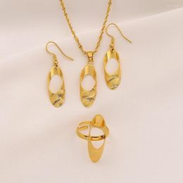 Necklace Earrings Set Fashion Retro Ellipse Hole Pendant Charm FINELY WORKED BRIGHT MADE IN ITALY 9k G/F Gold Colour