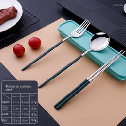 Dinnerware Sets 3Pcs/set Tableware Reusable Travel Cutlery Set Camp Utensils With Stainless Steel Spoon Fork Chopsticks Straw Portable Case
