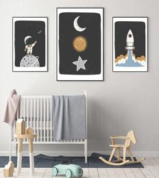 Space Astronaut Poster Baby Nursery Wall Art Print Planet Rocket Wall Paintings Sun Moon Nordic Wall Picture Boy Kids Room Decor5352205