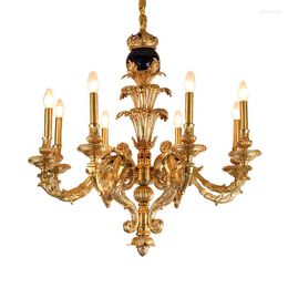 Chandeliers DINGFAN Luxury Villa Handmade Crafted Brass Chandelier Copper French Candle Pendant Lights