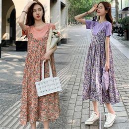 Casual Dresses 652F Women Summer Maxi Dress Short Sleeve Boho Floral Print Long