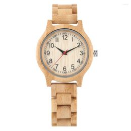 Wristwatches Arabic Numerals Dial Full Bamboo Wood Watch Women Men Quartz Vintage Stylish Female Watches Wooden Bangle Band