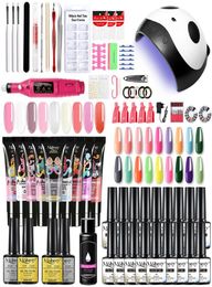 Nail Art Kits Mobray Set Manicure With Led Lamp Polygels Kit 20000RPM Drill Machine 186 Colours Poly Extension Gel2352187