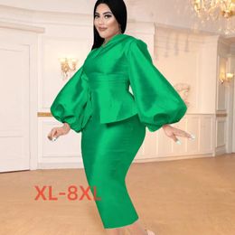 Plus Size Dresses 4xl 5xl 6xl 7xl 8xl Stand Collar Bubble Sleeve High Waist Hip Wrap Skirt Party Banquet Dress Large Women's