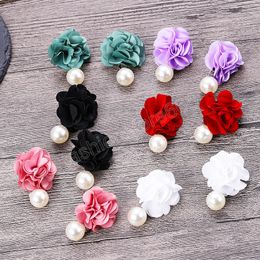 Elegant Colourful Fluffy Fabric Flower Dangle Earrings for Women Trendy Pearl Pendant Earring 2023 Fashion Jewellery Accessories Gift