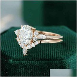 Rings Wedding Rings Rings Cxsjeremy 14K Rose Gold Bridal Set 1.5Ct Oval Cut 6X8Mm Moissanite Engagement Ring Band Women Antique Drop Del