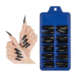 100pcs/box Long Stiletto Artificial Fake Nails Black Full Cover Impress Press On Nails False Tips Fingernails Woman Manicure